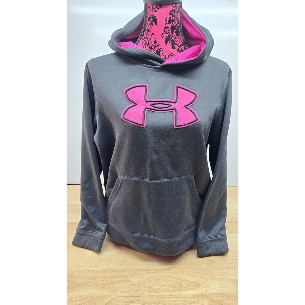Under Armour UA Storm Hoodie Youth XL Dark Gray, Pink Logo Loose Pullover